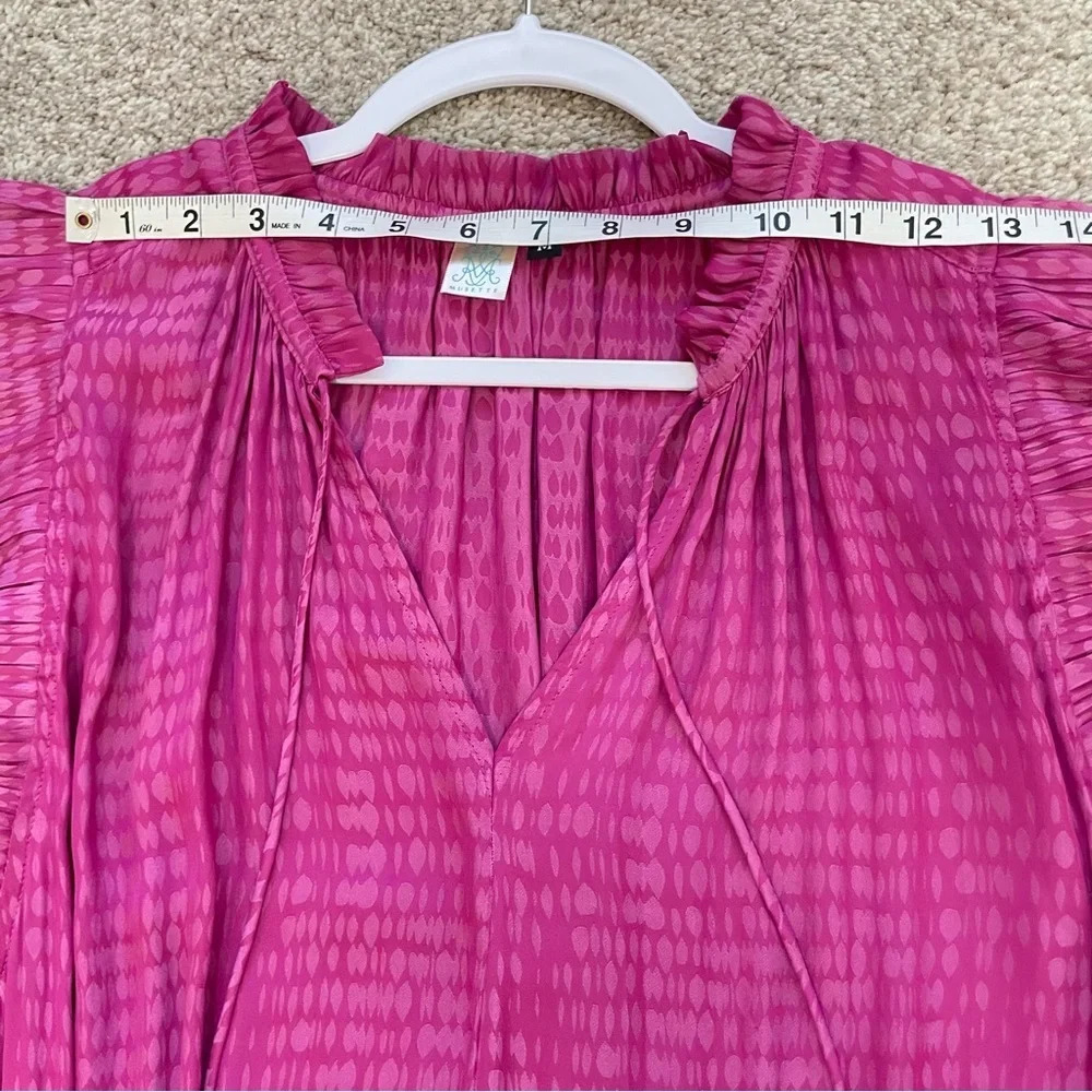 Magenta Pink Musette Mini Dress Barbie Size Medium Tiered Ruffle Hem Rush Satin - Picture 7 of 14